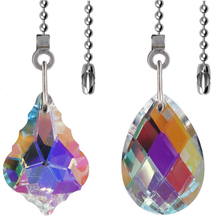 Aceple 2PCS Crystal Ceiling Fan Pull Chain, Decorative Fan Pull Chain Pendant Extension, 20-inch Lighting & Fan Beaded Ball Chain Extender with Connector(AB Color) - Image 1
